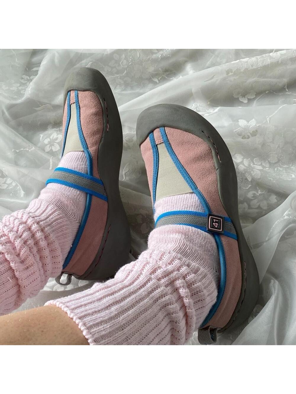 Super cute pink and blue sneaker marry Jane’s flats